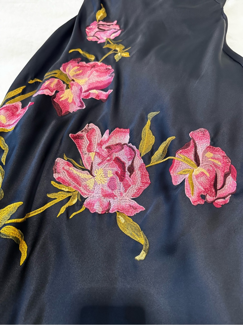 ASOS Navy Satin Long Sleeve Floral Embroidered Gown - Picture 4 of 7